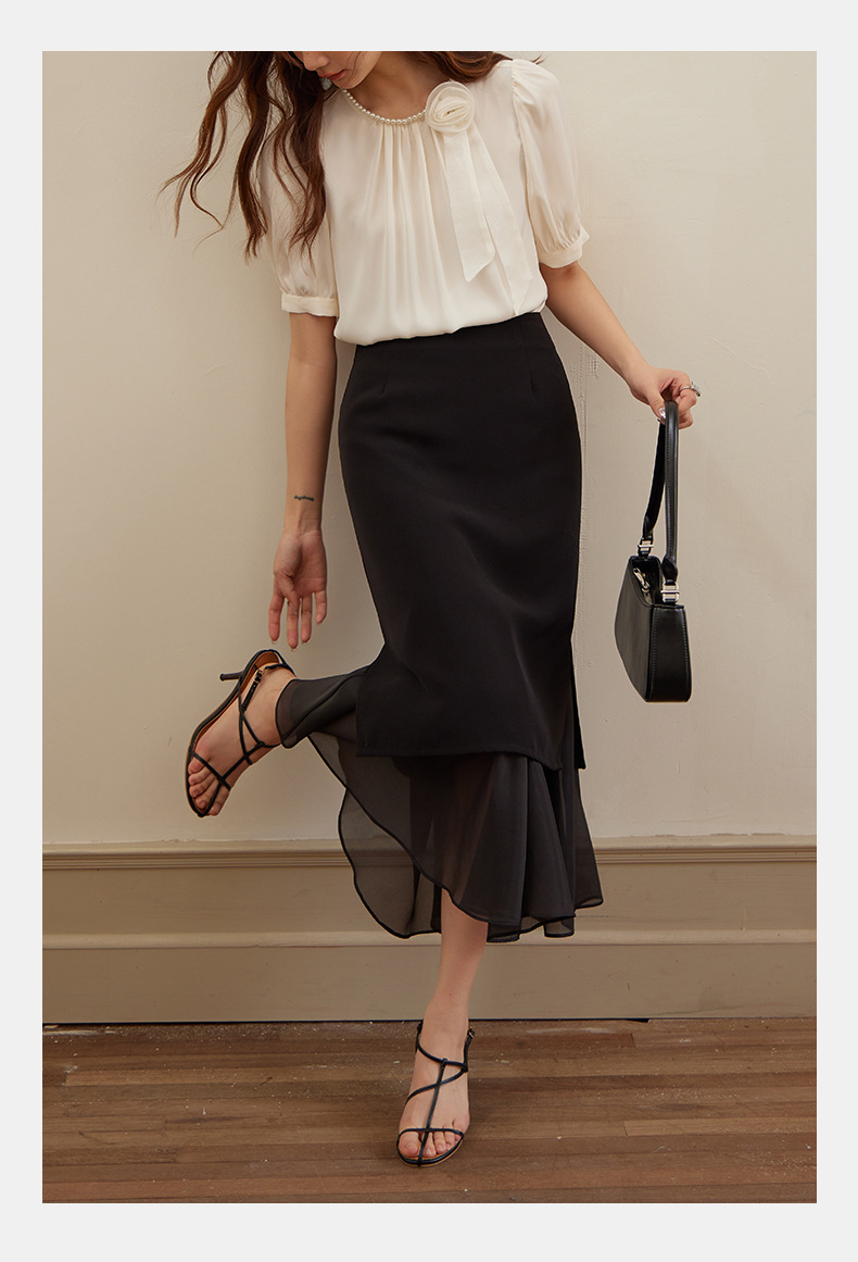 起范2024夏季新品网纱拼接半身裙女高腰显瘦时尚百搭包臀裙82352 pic 14