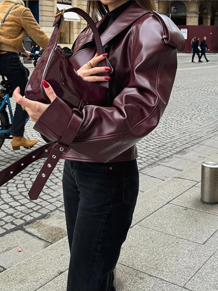 demi-season burgundy polyurethane retro jacket