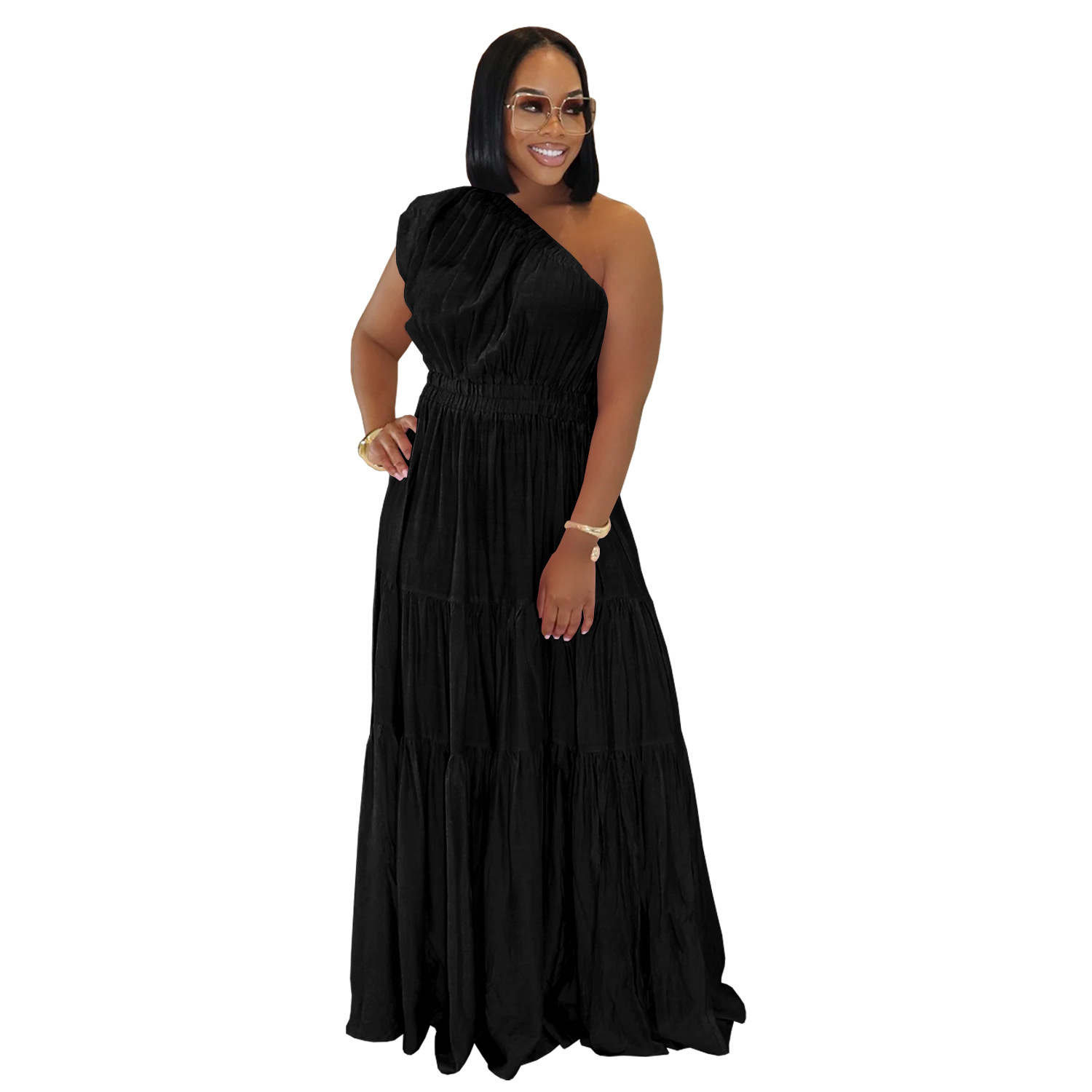 C7389 Aliexpress transfronterizo Amazon Europa y América moda de mujer temperamento de hombro abierto texturas de verano vestido delgado