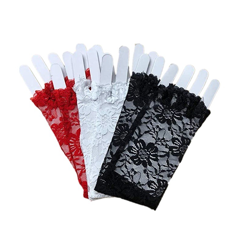 Protección solar sin dedos nupcial encaje medio dedo guantes de mujer corto floral guantes para boda ópera fiesta de té