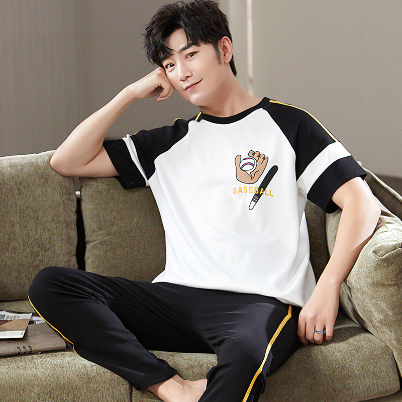 Jiao Caimeng pijamas de los hombres de verano de algodón pantalones de manga corta ropa para el hogar de los hombres de primavera y otoño traje de algodón delgado más el tamaño