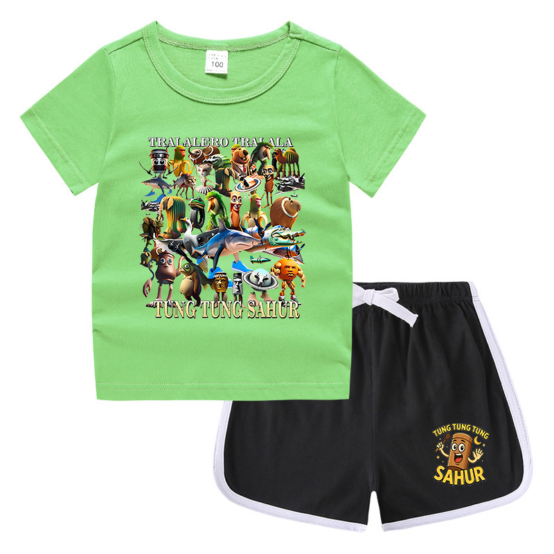 夏男の子服娘ラウンドネック Tシャツホットパンツ韓国風カジュアル半袖ボトムシャツスポーツ学生ショーツスーツ|undefined