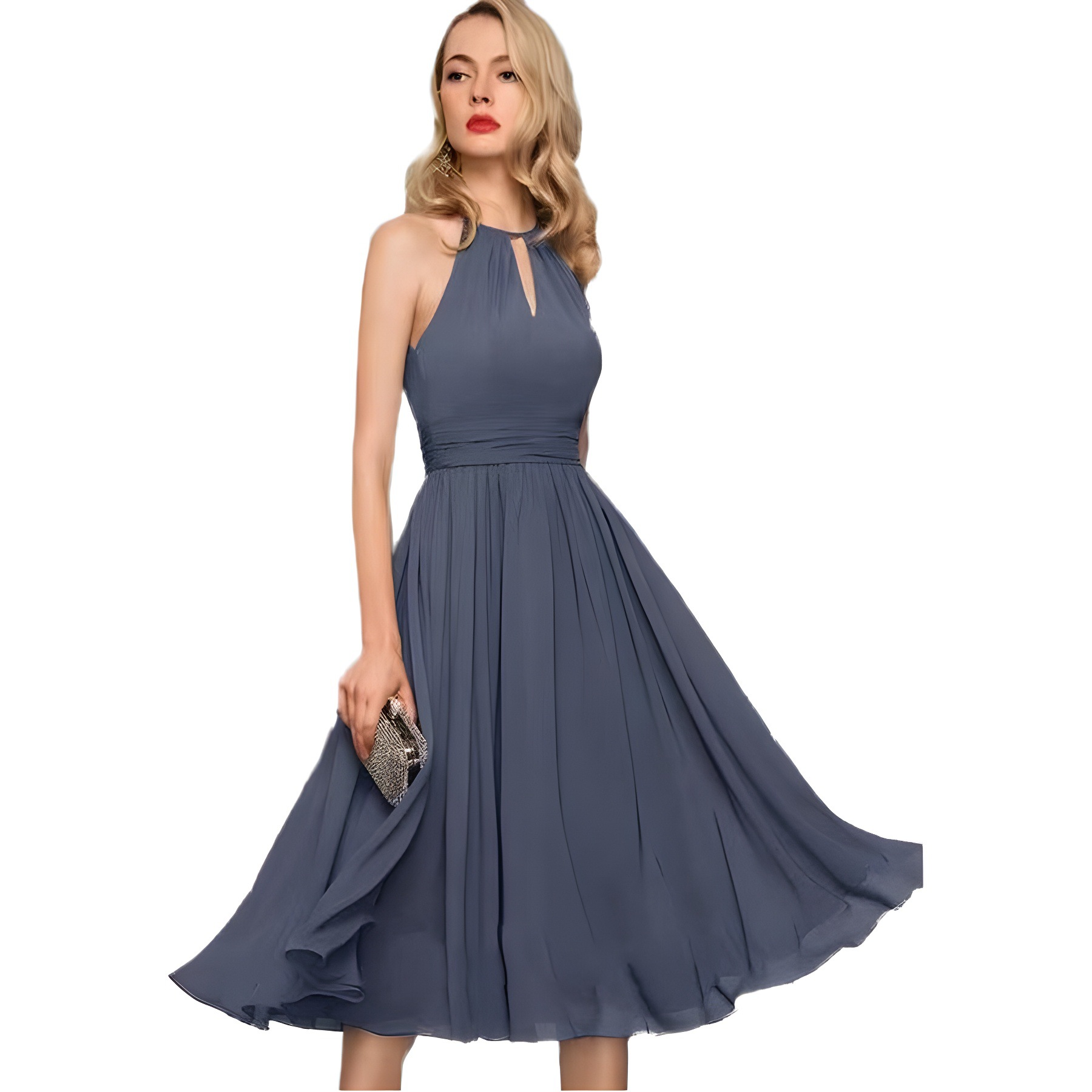 2026 nuevo vestido de damas de honor vestido de baile plegado vestido de noche sin mangas vestido pequeño se puede usar normalmente
