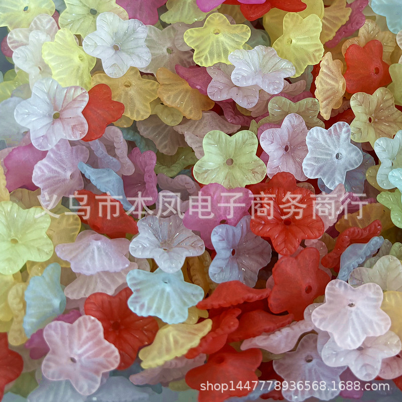 糖果色磨砂五瓣花朵喇叭花中孔切面花托透明彩色花叶饰品串珠配件