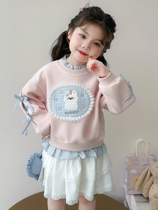 女童卫衣春秋2025新款儿童洋气卡通秋季女宝宝时髦假两件秋装上衣|undefined