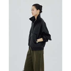 时简 经典回潮 蛋白皮复古利落廓形皮衣外套2026春新款夹克30026