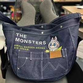 2024新款日韩卡通刺绣牛仔单肩包斜挎包学生大容量上课通勤托特包
