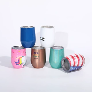 亚马逊12oz蛋壳杯304双层不锈钢保温杯u形带盖大肚鸡蛋杯赠礼盒