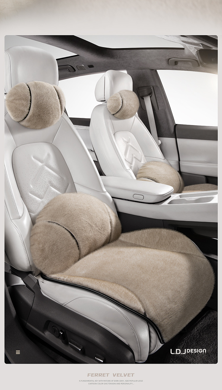High-End Ferret Velvet Car Seat Cushion Head Pillow Small Three-Piece Autumn and Winter Warm Short Plush Women's Car Seat Cushion