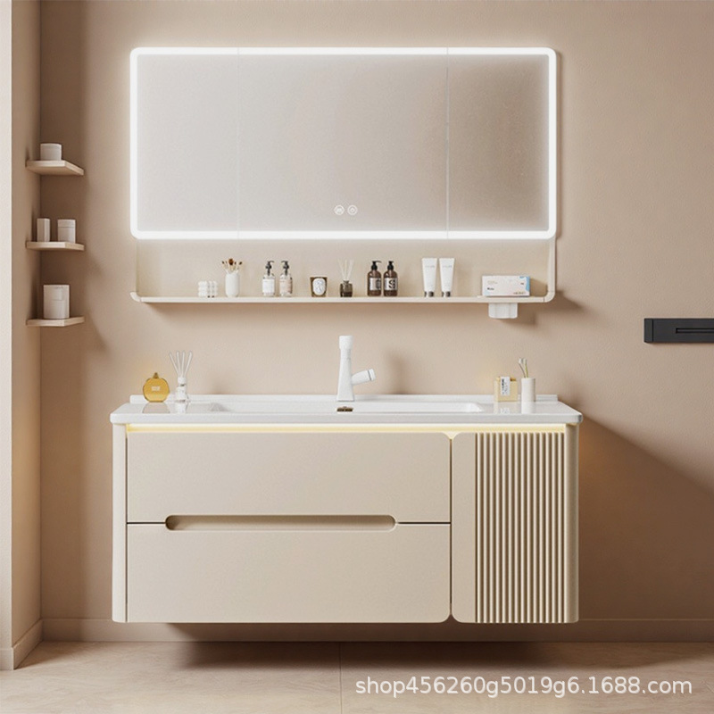 Honeycomb Aluminum Bathroom Cabinet Ceramic Integrated Basin Cream Style Oak Design Bathroom Washbasin Washbasin Cabinet Combination