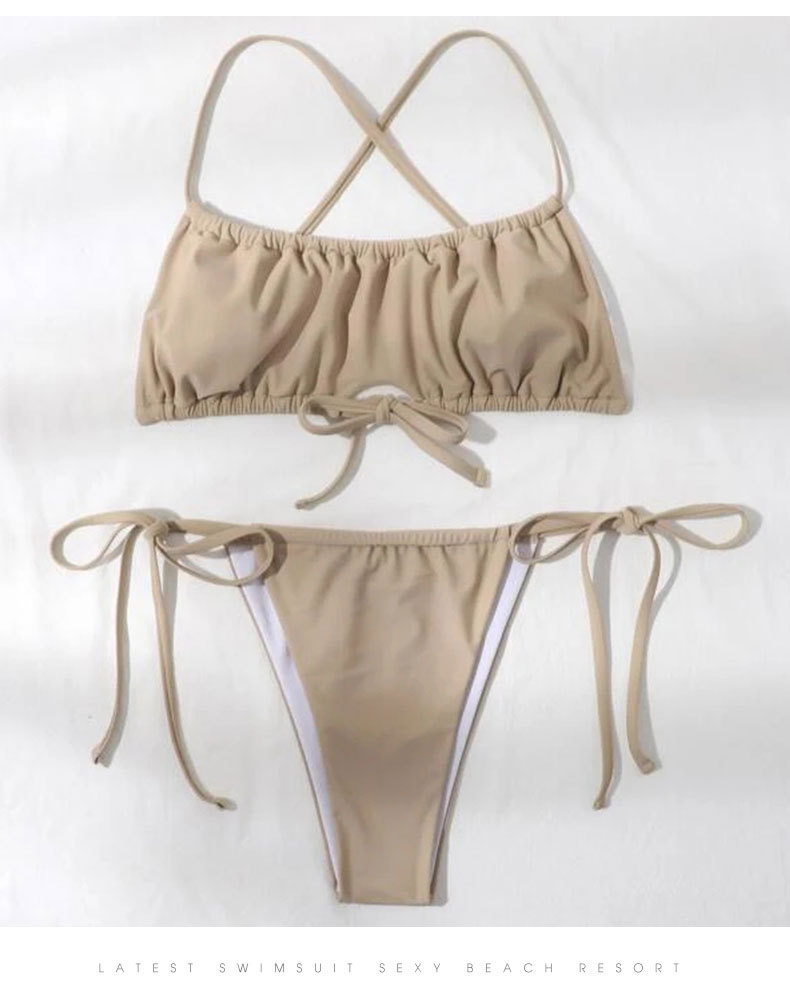 conjunto de dos piezas de bikini con cordones de cintura alta estampado/color sólido NSLRS123612