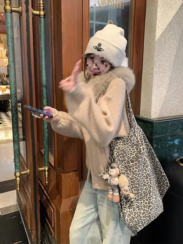 大毛领开衫毛衣女秋冬宽松软糯针织外套韩女百搭减龄外套百搭|undefined