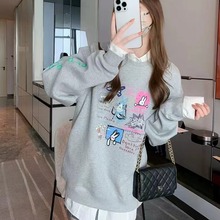 即墨加工定制ader加绒小兔子印花卫衣卡通小兔子涂鸦宽松圆领上衣