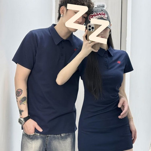 Cotton High-End Couple Style Summer Dress Trendy Brand Short-Sleeved Polo Shirt Mid-Length Dress Two-Piece Set