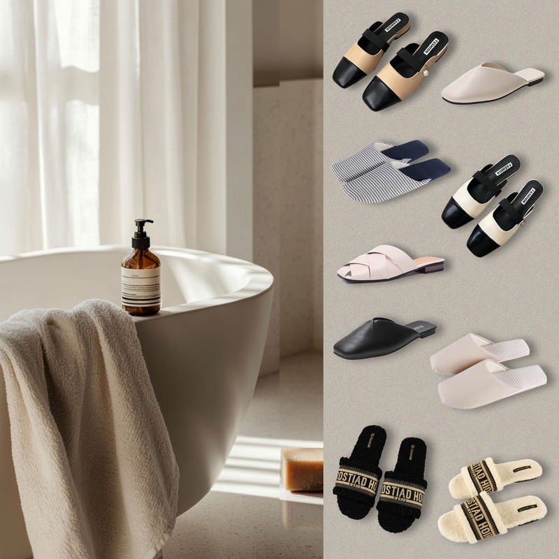 Model Room Bathroom Leather Slippers Hotel Exhibition Hall Bedroom Bathroom Leather Shoes Modern Simple Decorative Props and Ornaments
