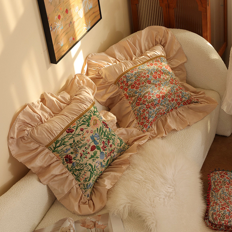 Light Luxury Sofa Pillow Simple High-end French Style Model Room Home Decoration Living Room Ruffled Bedside Cushion Pillow