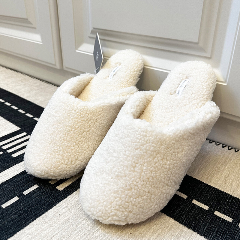 Halluci New Nordic Ins Lamb Fleece Indoor Home Slippers Creamy White Soft Waxy Sheep Fleece
