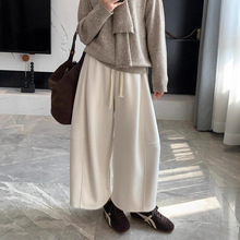 时髦松弛感！抽绳阔腿山本裤2025秋冬毛呢小个子显瘦通勤八分裤女