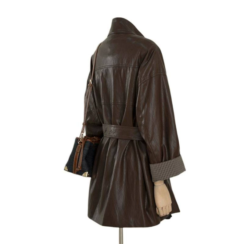 Coffee autumn polyurethane jacket, high-quality style, oversize, loose fit