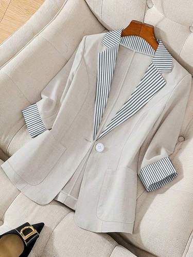 2025 European and American Cross-Border New Women's Wear: British-style Loose-Fit, Slimming Contrast-Color Lapel Suit Jacket for Women