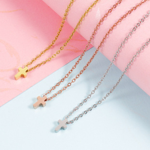 Foreign trade hot European and American style simple fashion stainless steel cross necklace creative perforated beads personality versatile pendant
