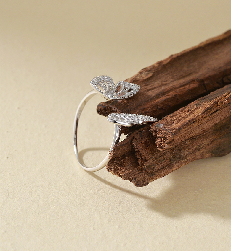 Daily Occasion 925 Sterling Silver Zircon Butterfly Open Rings 925 Sterling Silver Rings