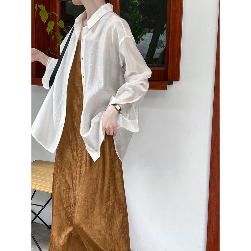 Ns New Chinoiserie Tencel Back Slit Lace-Up Buckle Sun Protection Shirt Women's Summer Light and Relaxed Top 7078