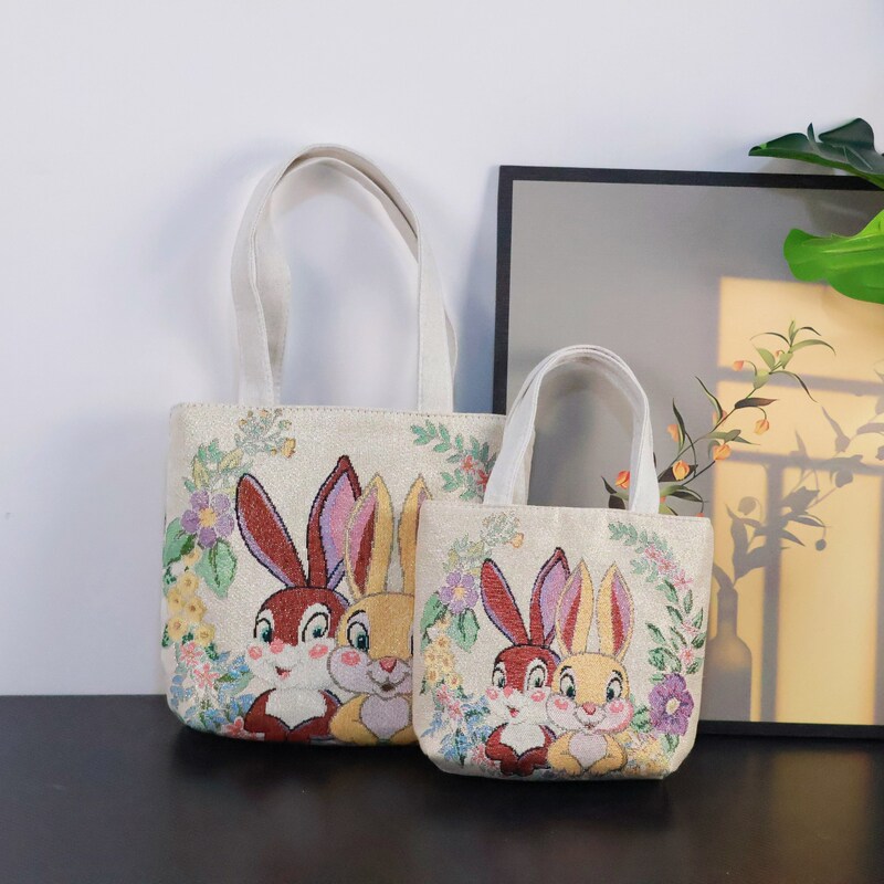ゴールデンワイヤーかわいい新しい刺繍ショルダーバッグ仕事用両面キャンバスバッグ耐久性のあるキャンバスバッグウサギのポータブルバッグ送料無料|undefined