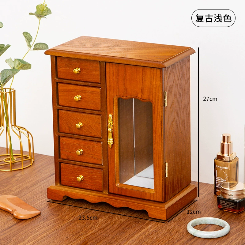 Retro storage system, antique storage box, necklace, ring, earrings, jewelry, wooden sophisticated accessory, light luxury style