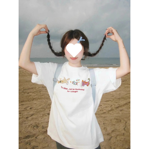 Women's Loose and Slimming White Short Sleeve T-Shirt, Summer New Arrival, Casual and Easygoing Style, Versatile Pure Cotton Half-Sleeve Top for Plus Size