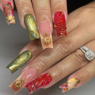 Cross-border 3D brushed vignette nail art Europe and the United States wearing nail pieces wholesale French nail art nail pieces wearable fake nail stickers