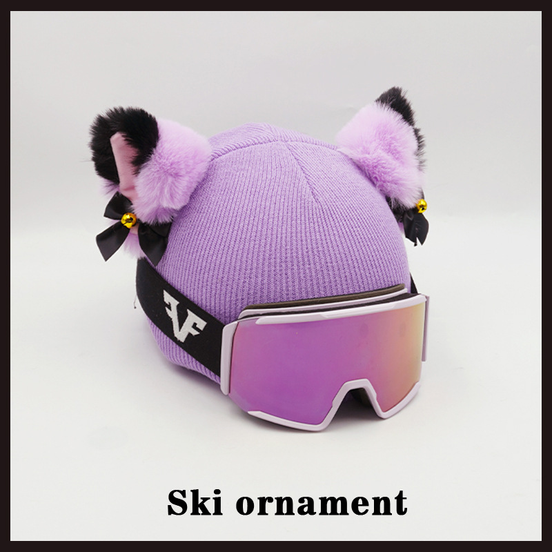 Cute Ski Helmet Cover with 3D Black and Purple Bell Cat Ears