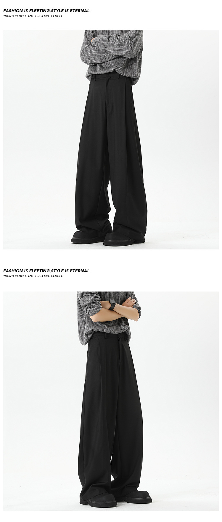Pantalone uomo ampio con pieghe nero pantalone casual elegante_voghion.com