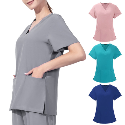 Cross-border dropshipping elastic doctor's work uniform short-sleeved nurse dress beauty hospital top women's operating room handwashing garment