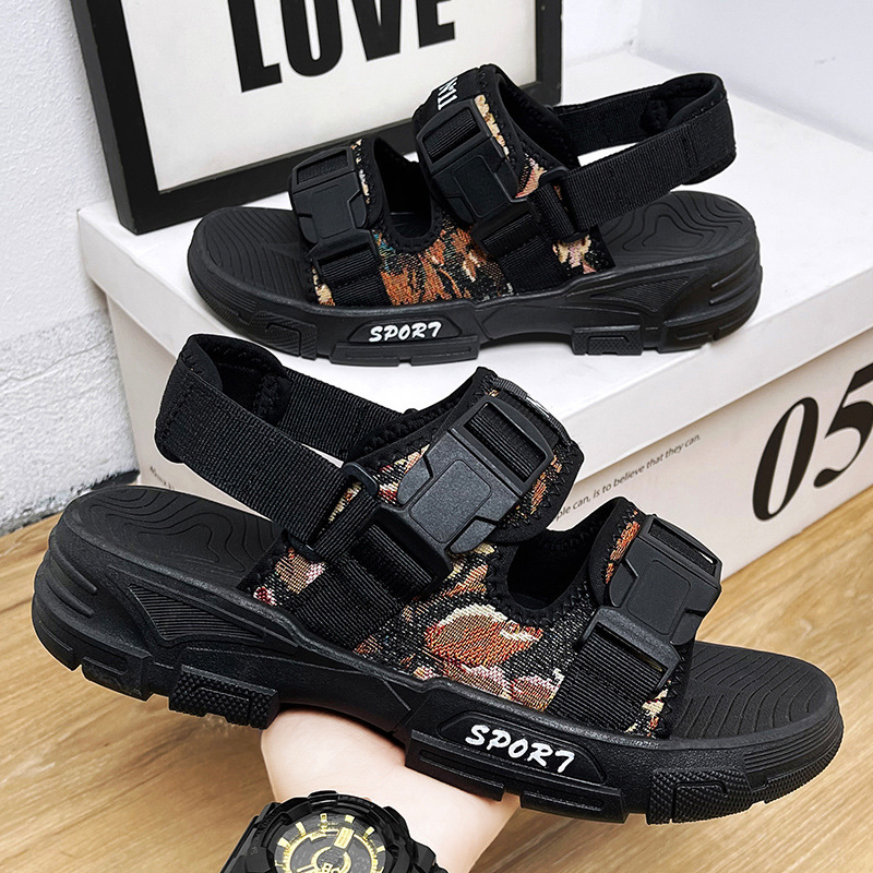 Niche sandals 2023 Summer new secret forest oil painting beach shoes one wear two use one word slippers casual shoes