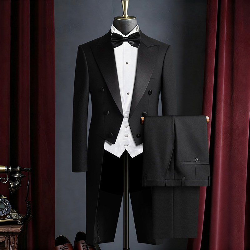 Men's Tuxedo Slim-Fit Suit for Stage Performance, Choir Host, Groom, Wedding Banquet, Conductor Suit Men's Tuxedo Slim-Fit Suit for Stage Performance, Choir Host, Groom, Wedding Banquet, Conductor Suit