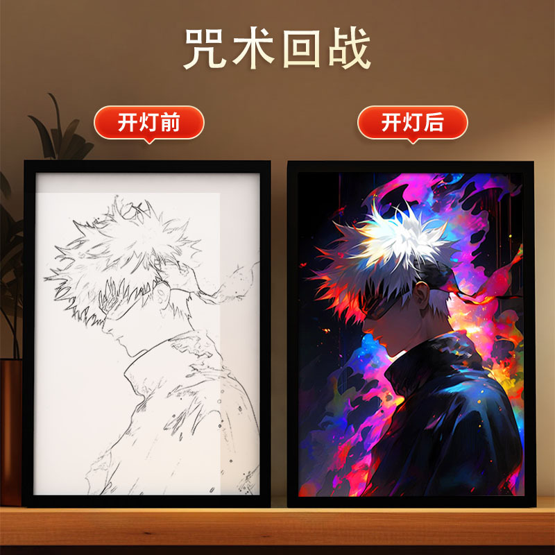クロスボーダー呪術戦闘黒光絵画寝室雰囲気発光装飾画DIYアニメスケッチクリエイティブデコレーション