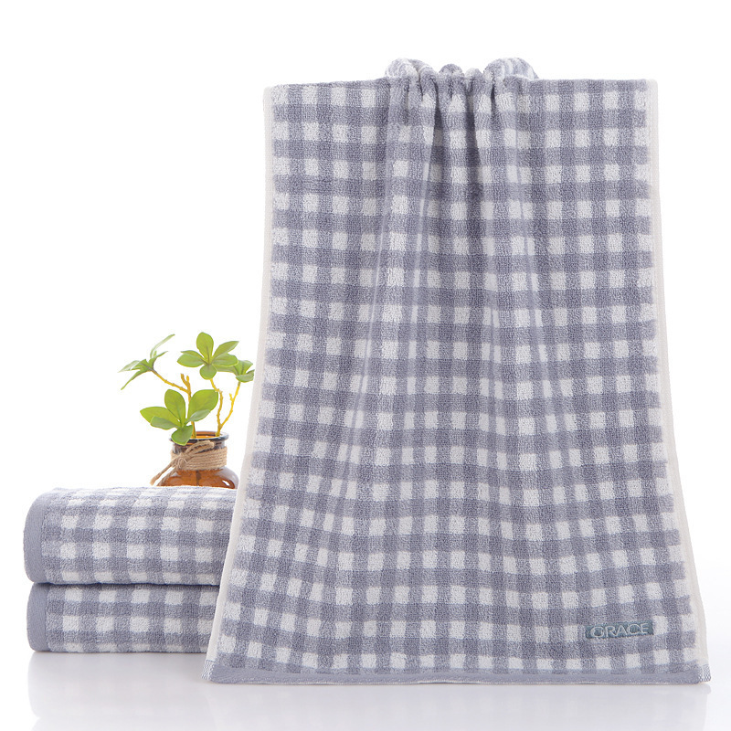 Serviette de bain/visage Jie Liya en pur coton doux et absorbant à carreaux, lavage facile, pour adultes et usage domestique, référence 7412, vente en gros_voghion.com