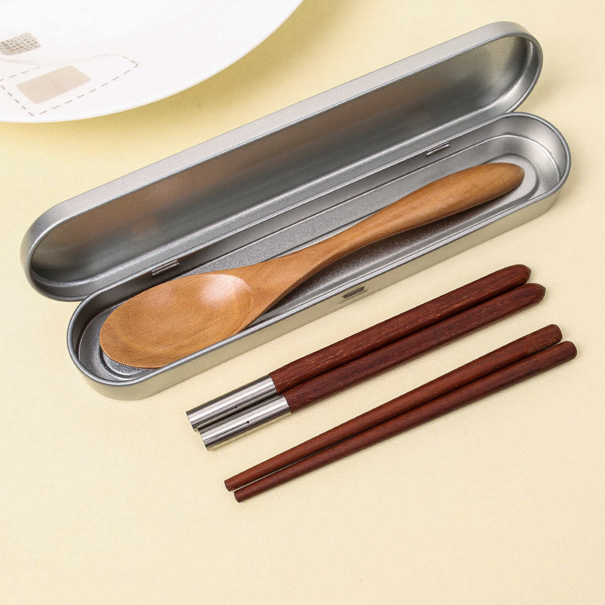 Palillos plegables de viaje Palillos retráctiles portátiles de acero inoxidable de ébano de caoba Juego de vajilla para exteriores Palillos de madera de alitas de pollo