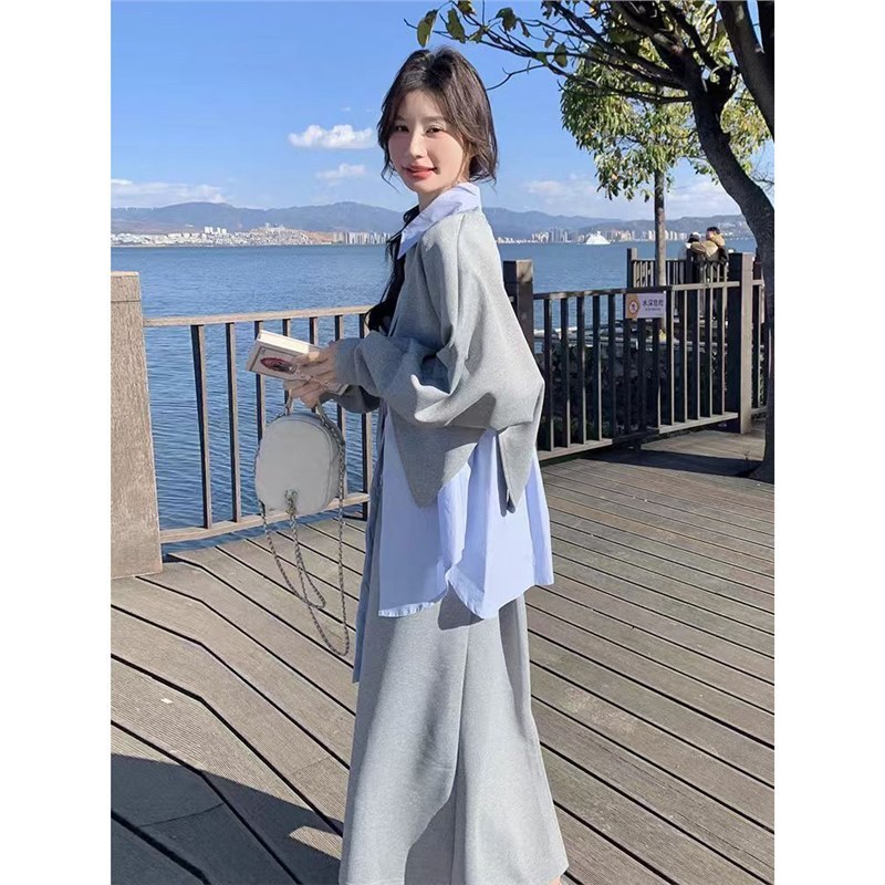 2025春季新款休闲百搭不规则设计感宽松卫衣马甲衬衫半身裙三件套|undefined