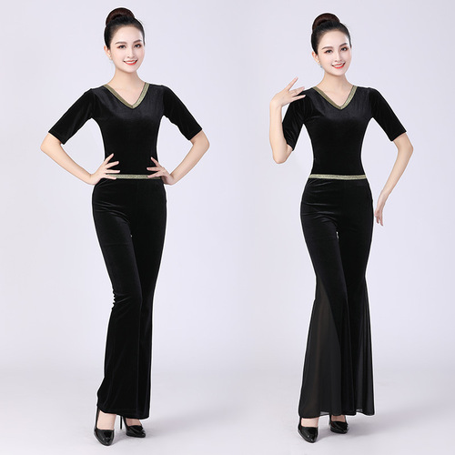  Velvet Autumn/Winter Figure-Skimming Etiquette Dress for Women - New Classical Dance Yoga Training Costume Set