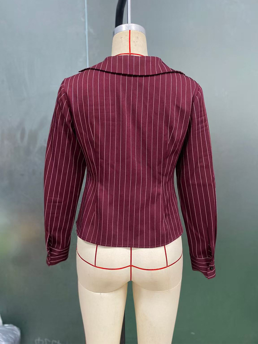 Women's Slim Fit Striped Long Sleeve Shirt Sexy Lace Top Casual Elegant Fashion Blouse For Autumn/Winter American Style_ecoleips.com
