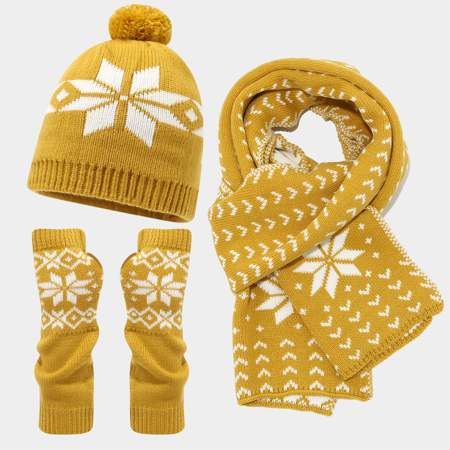 Calentamiento de tres piezas para mujeres y hombres de invierno de Navidad tormenta de nieve patrón de tejer sombrero bufandas guantes de frío moda