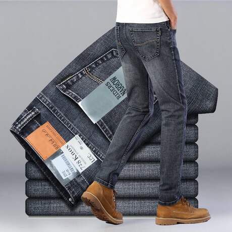 Autumn and Winter Thick Stretch Business Jeans Loose High-Waisted Straight Casual Men's Middle-Aged High-End Trousers Men's Pants