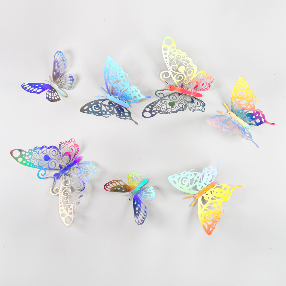 Foreign Trade Colorful 12-Pack 3D Hollow Butterfly Art Home Party Decoration Background Wall Stickers_voghion.com