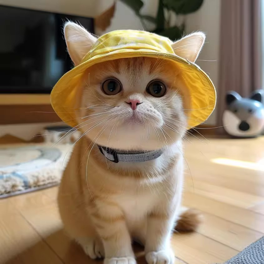 Cat Fisherman Hat with Large Brim, Summer Sun Protection Cat Hat, Cute Exposed Ears Pet Kitten Fisherman Hat