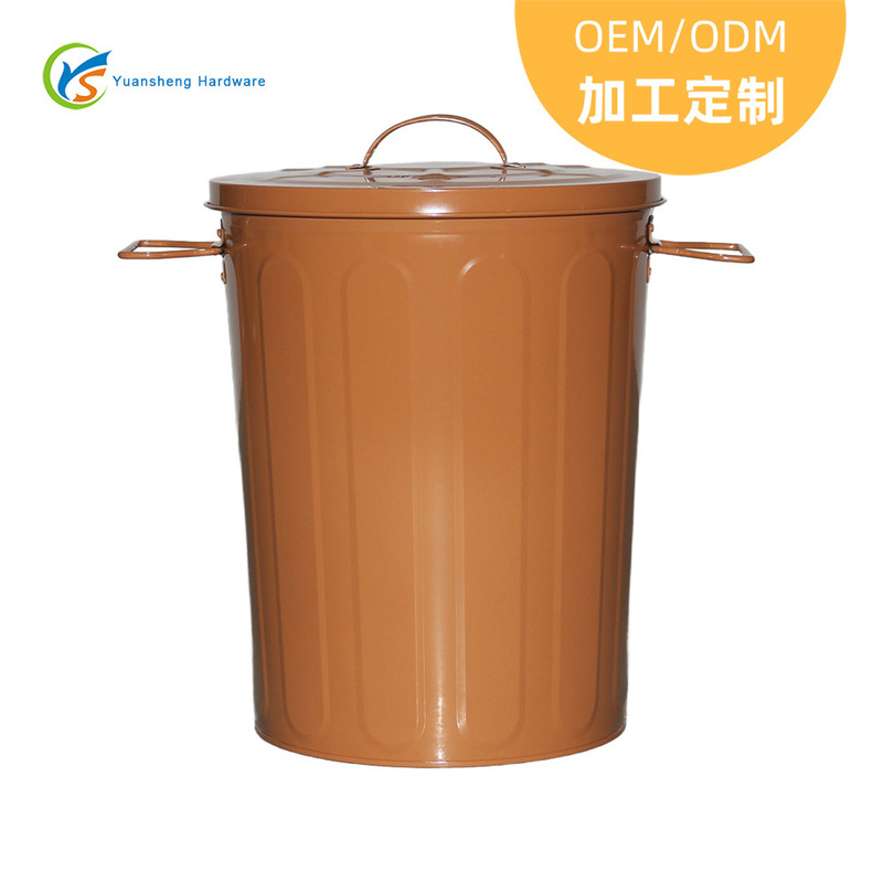 Customized Metal Trash Can with Lid, Household 5-Gallon Storage Bucket, Galvanized Iron Double-Handle Garbage Storage Bucket