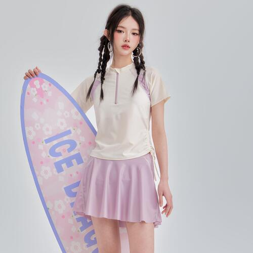 New polyester sporty separates swimsuit with stylish tennis vibe, Korean student skirt-style straight-leg swimwear for women