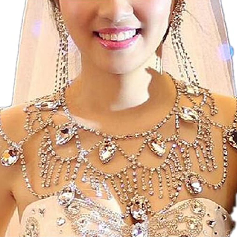 European and American bridal wedding rhinestone shoulder chain necklace female sexy multi-layer tassel body chain jewelry body chain