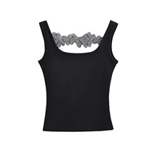 欧美跨境女蕾丝装饰镂空吊带背心 性感纯欲修身短款打底外穿背心